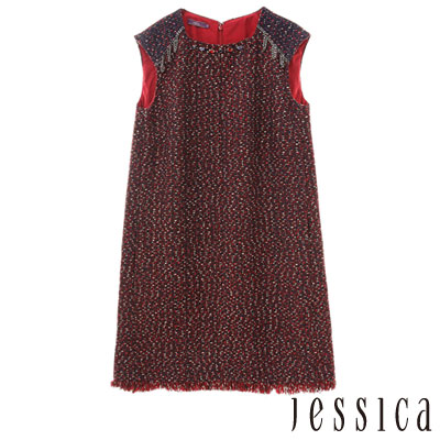 JESSICA:個性鏈飾混毛造型無袖洋裝